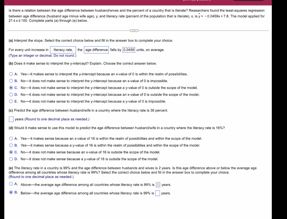 the percent of a country that is literate? Researchers found the least-squares