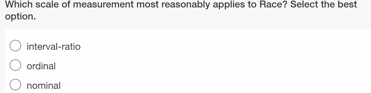 Confidence in Science? Select the best option. 0 interval-ratio O ordinal O