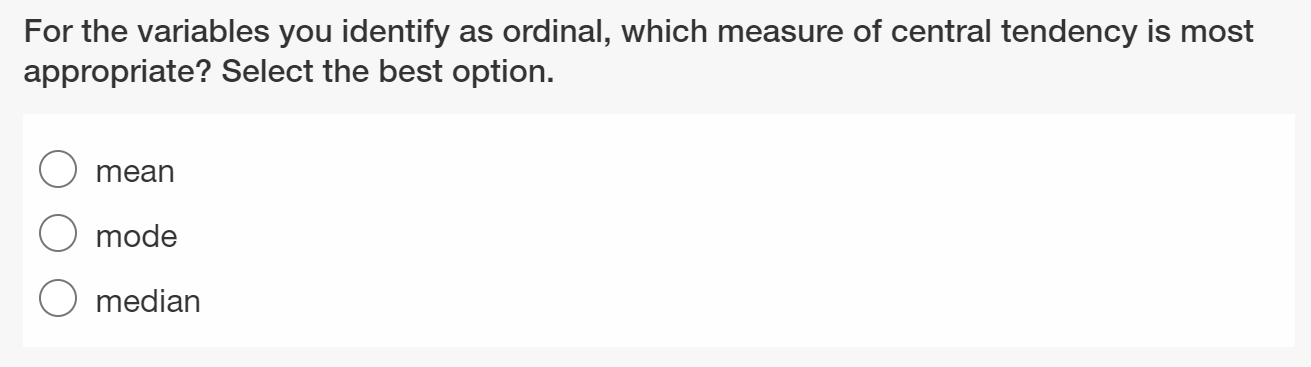 Year of School? Select the best option. O ordinal O nominal O