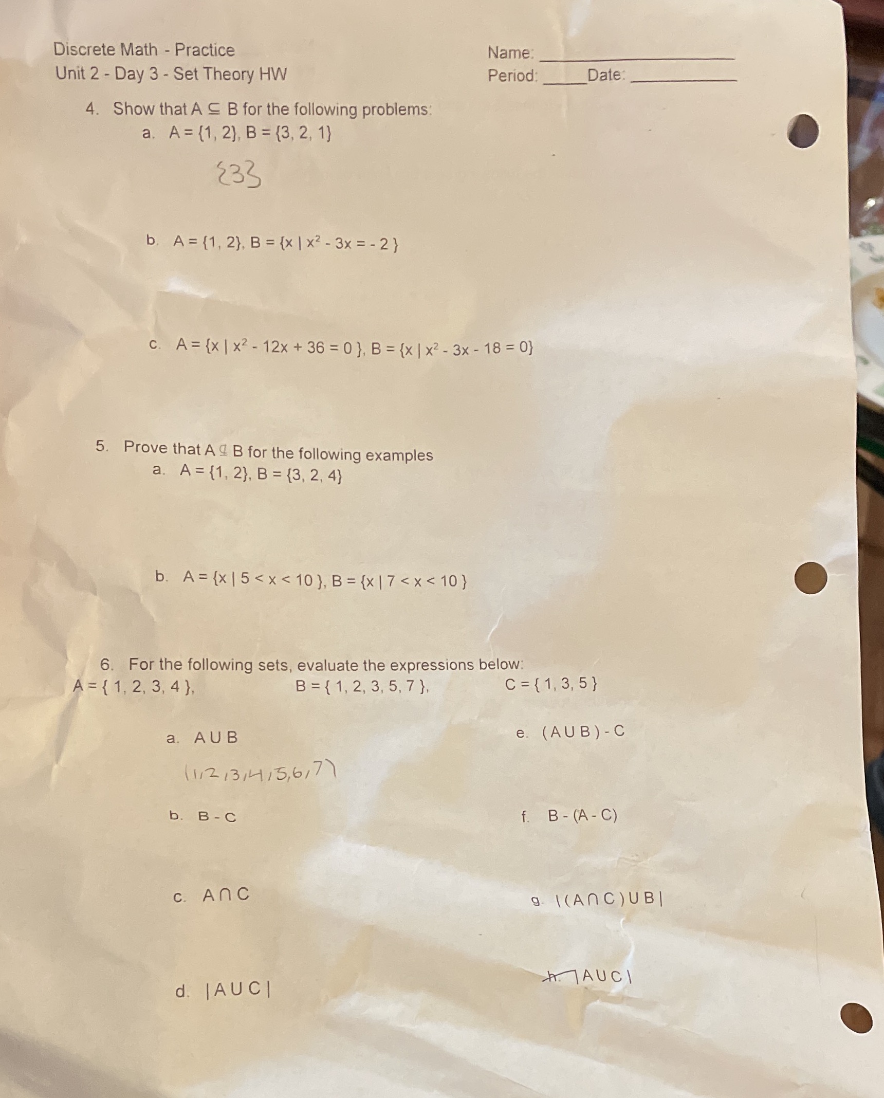  Discrete Math - Practice Name: Unit 2 - Day 3 -