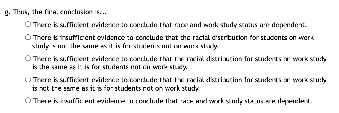 the racial distribution for students not on work study? The results of
