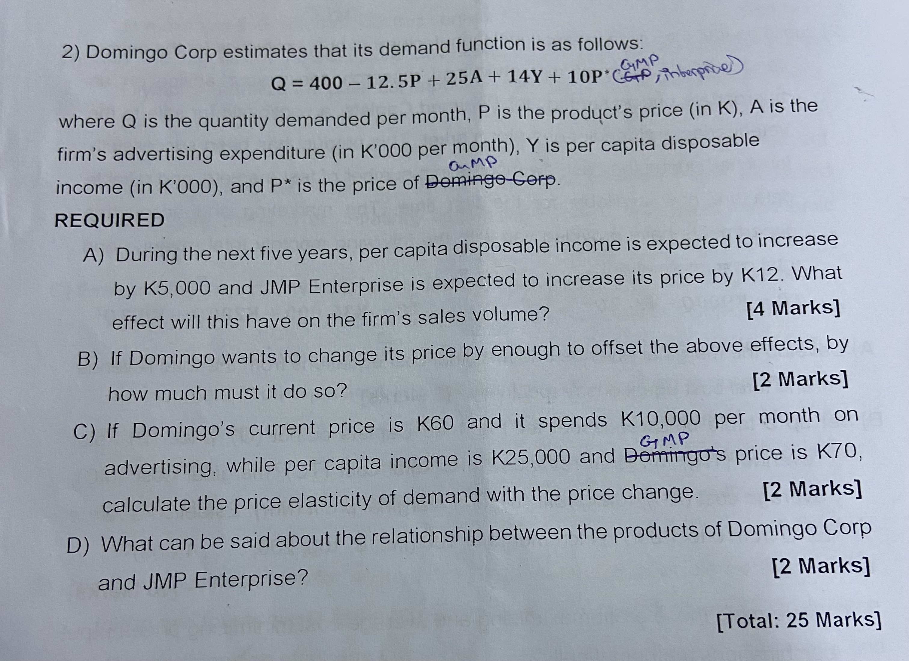total revenue and total cost equations respectively? [2 Marks] B) Set up