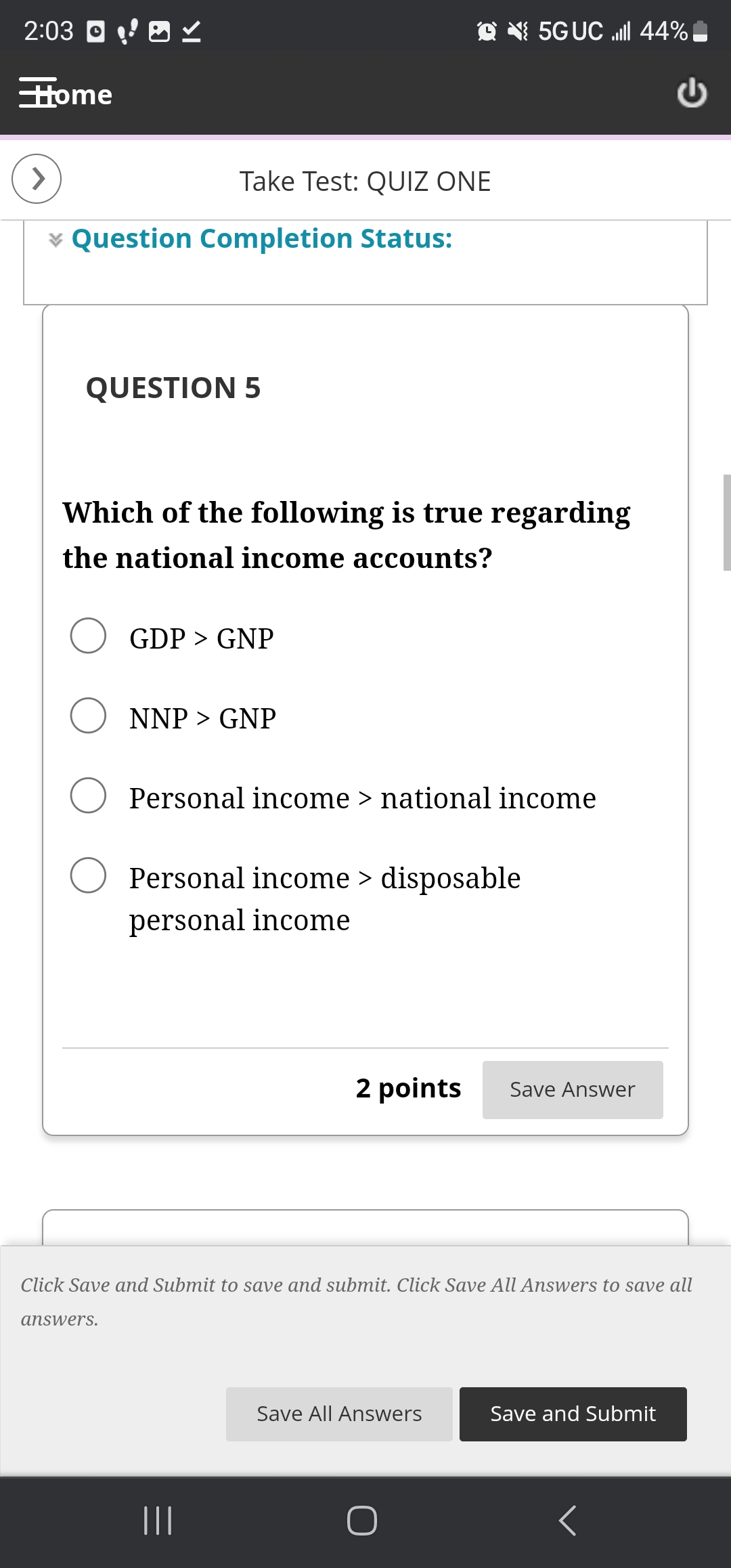 Question Completion Status: QUESTION 1 Suppose an economy's expenditures are equal to