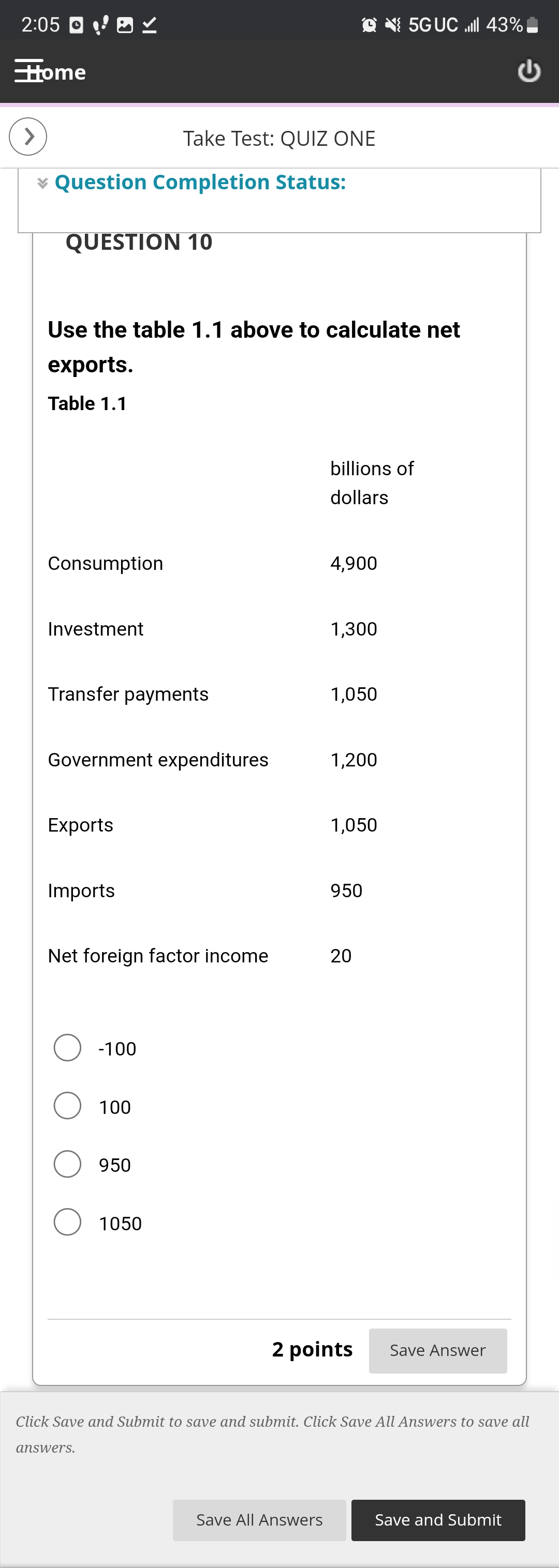 billion and $8,000 billion. 2 points Save Answer Click Save and Submit