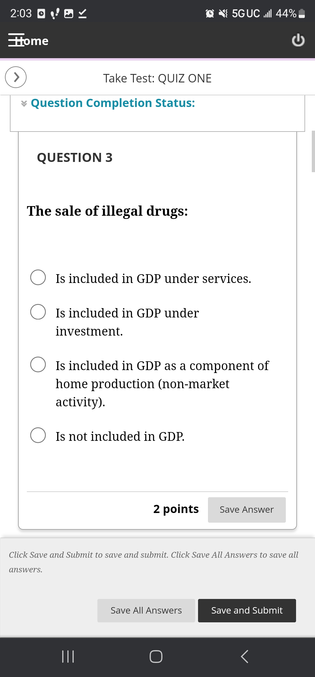 included in GDP as a component of home production (nonmarket activity). 0