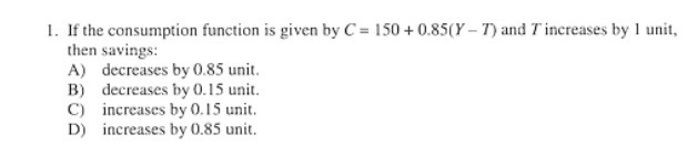 + 0.85(Y - 7) and 7 increases by I unit, then savings: