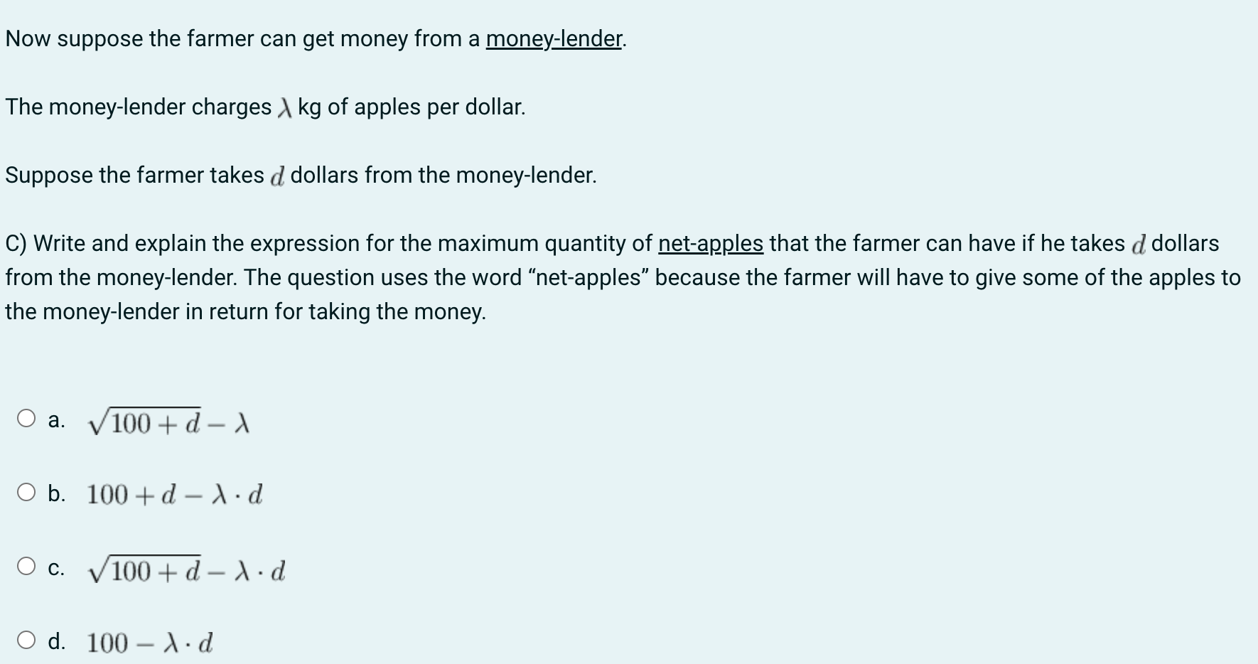be p + dollars. B) If Alice chooses to buy only bananas,