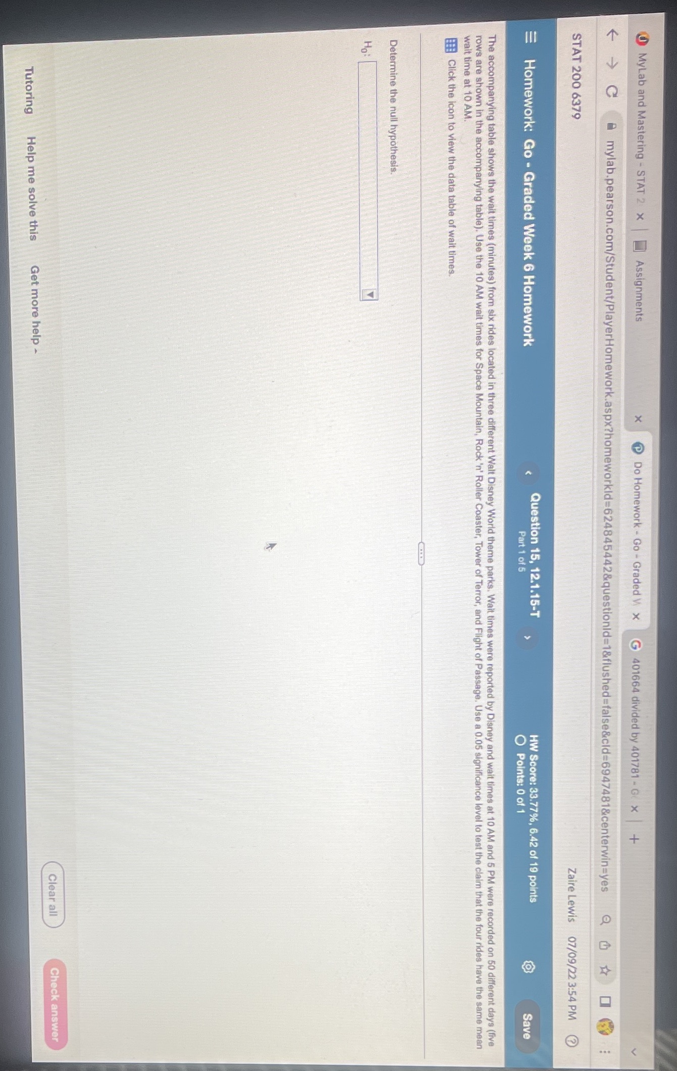 MyLab and Mastering - STAT 2 x Assignments x Do Homework