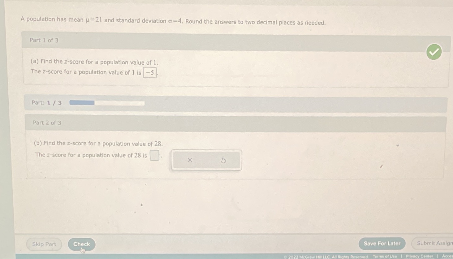  A population has mean u = 21 and standard deviation o