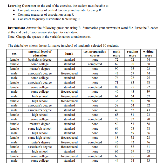your work thanks Learning Outcome: At the end of the exercise, the