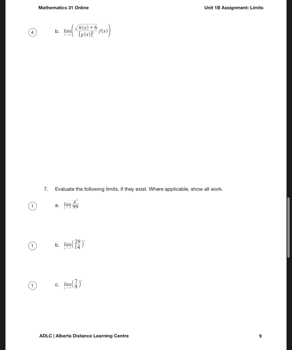 (x) ) x -a\\ h(x) ADLC | Alberta Distance Learning CentreUnit 1B