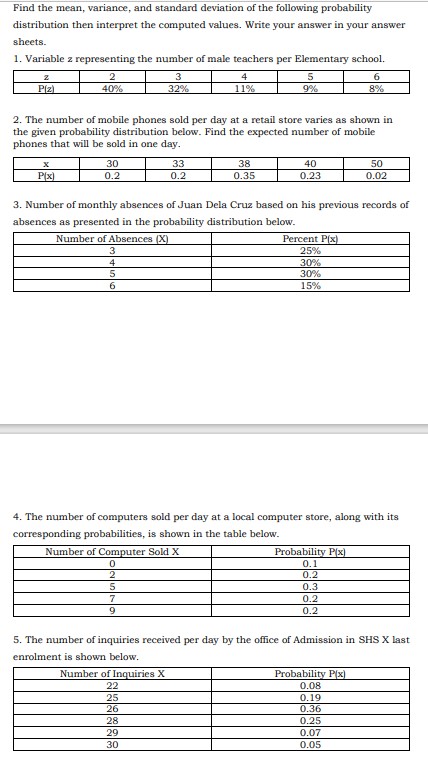 like if i understand all Find the mean, variance, and standard deviation