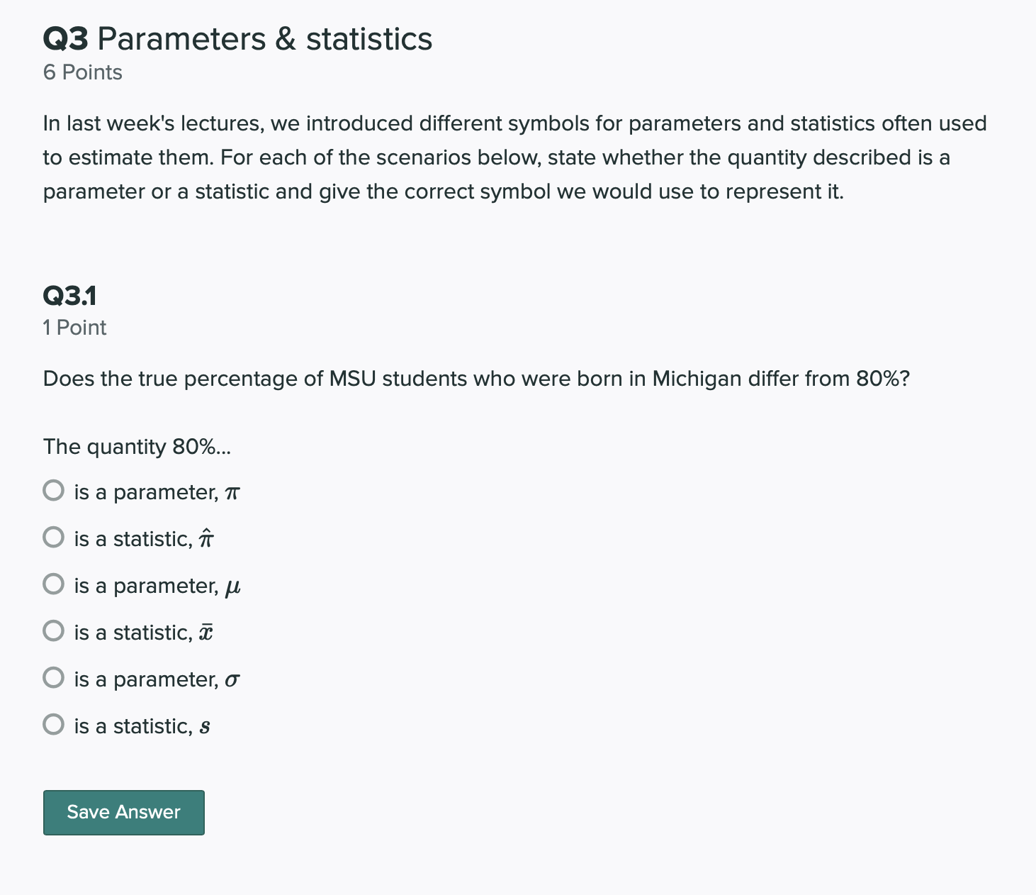 MSU students who were born in Michigan differ from 80%? The quantity