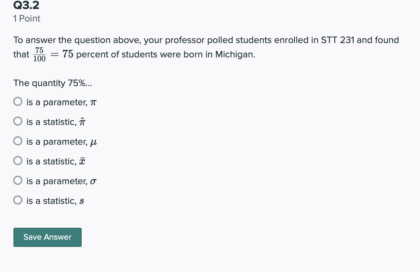 80%... O is a parameter, 11' O is a statistic, ' 0