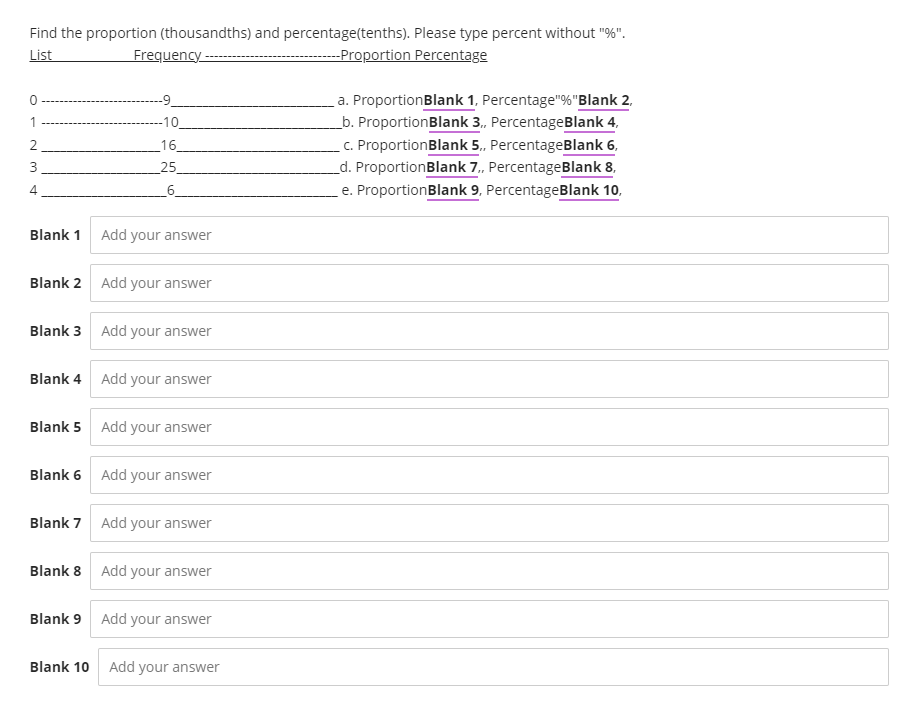 1, Percentage"%"Blank 2, -10 b. ProportionBlank 3., PercentageBlank 4. 16 c. ProportionBlank