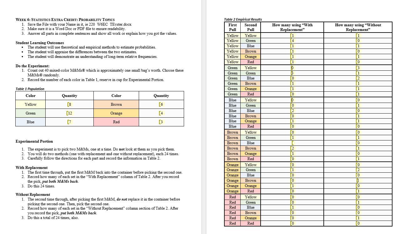  Table 2 Empirical Results WEEK 6: STATISTICS EXTRA CREDIT: PROBABILITY TOPICS