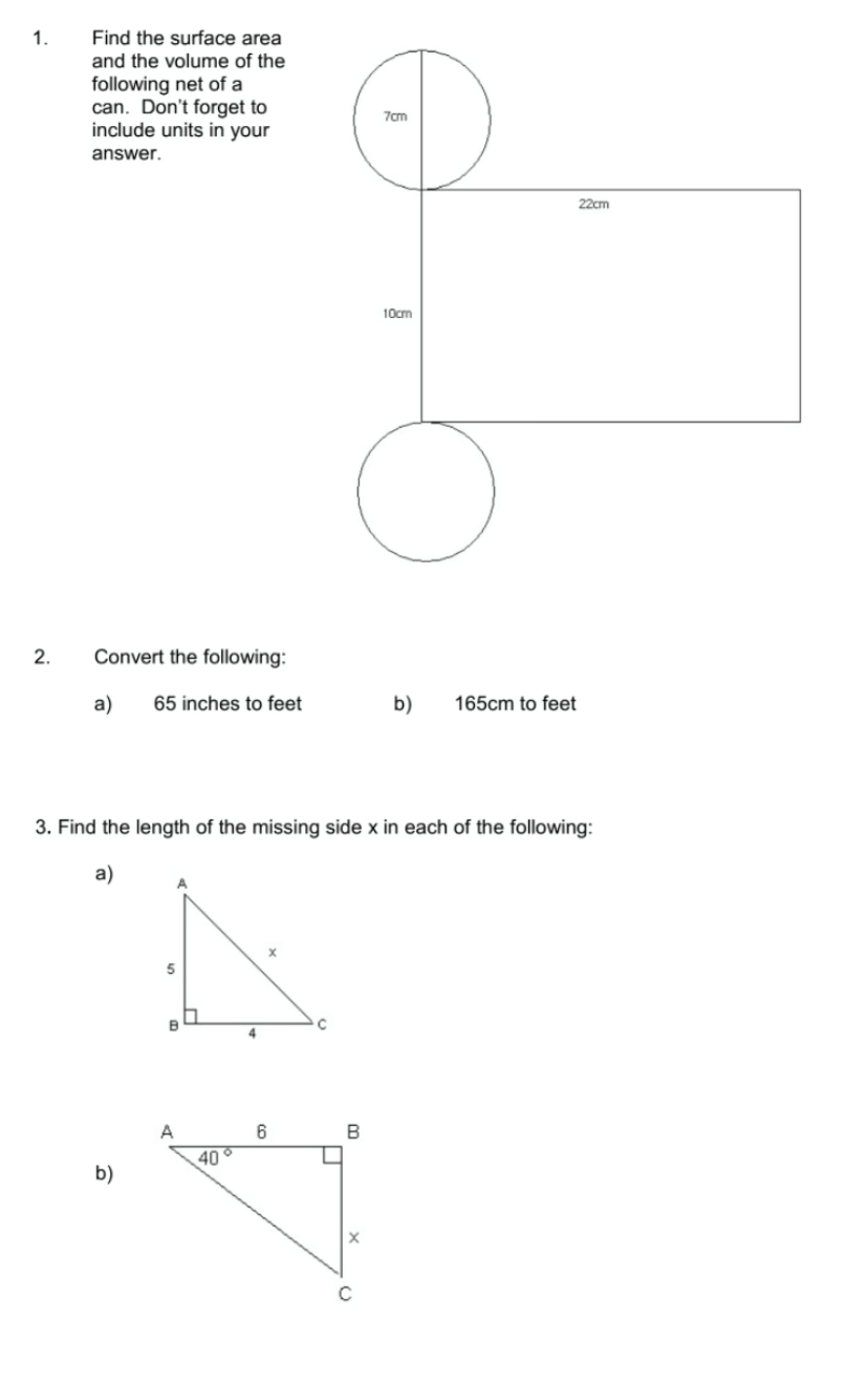 with solution please. thank you 1. Find the surface area and