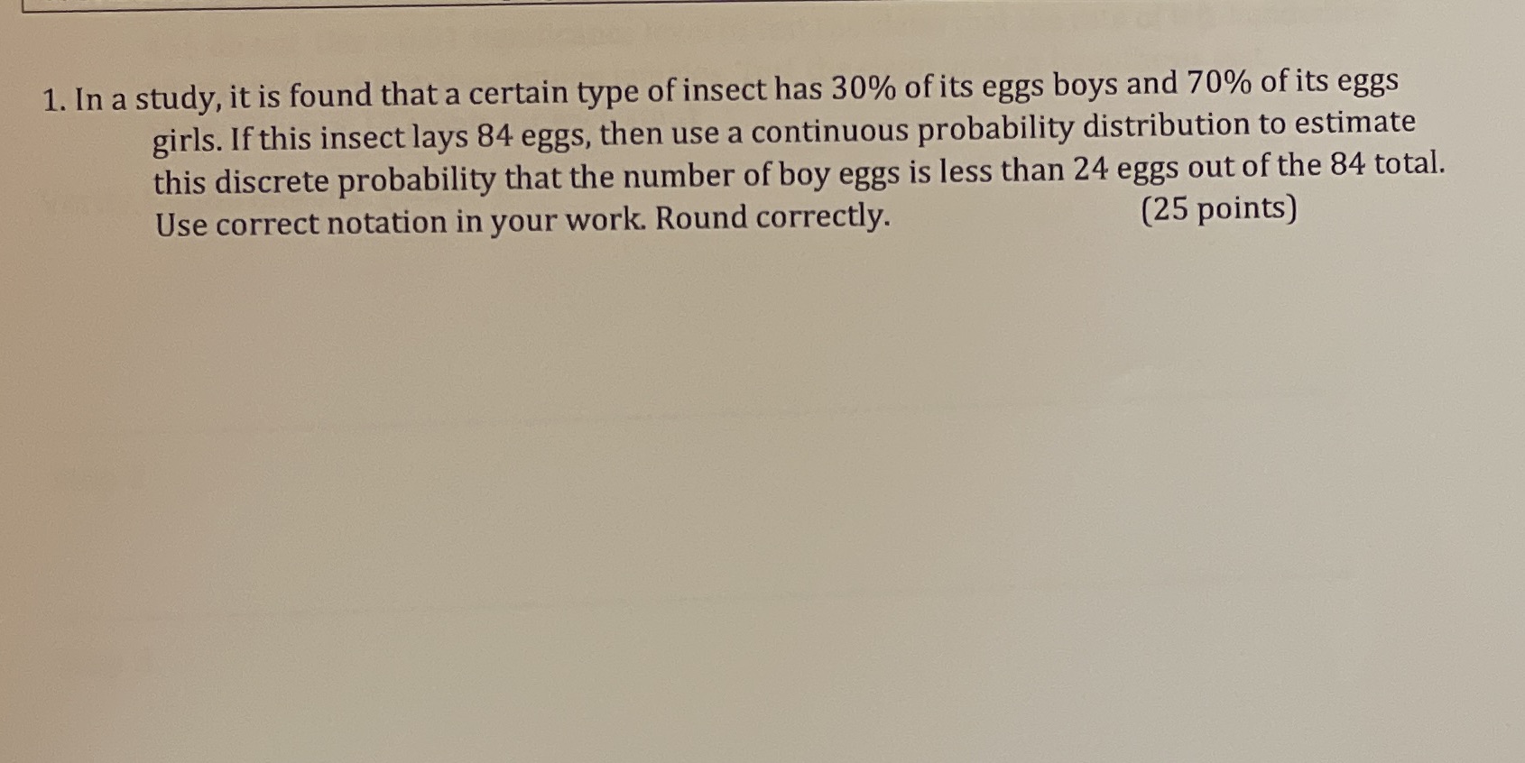 of insect has 30% of its eggs boys and 70% of its