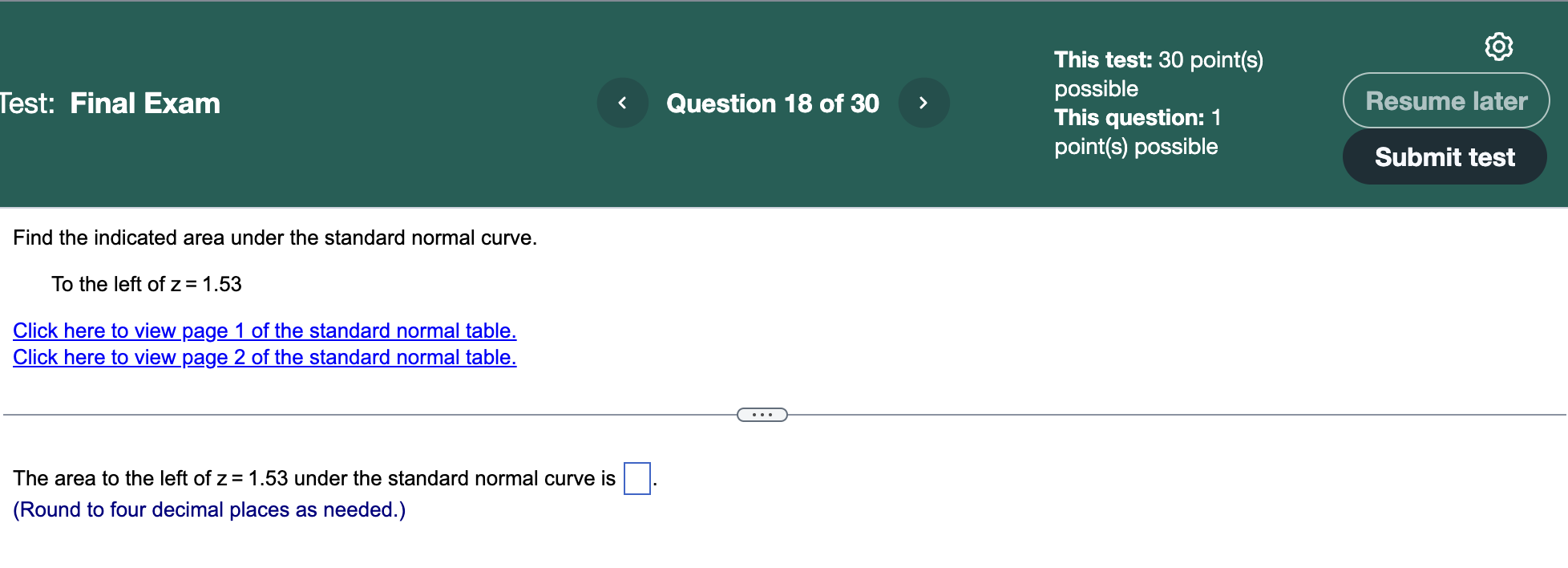  This test: 30 point(s) possible This question: 1 p0int(s) possible Submit