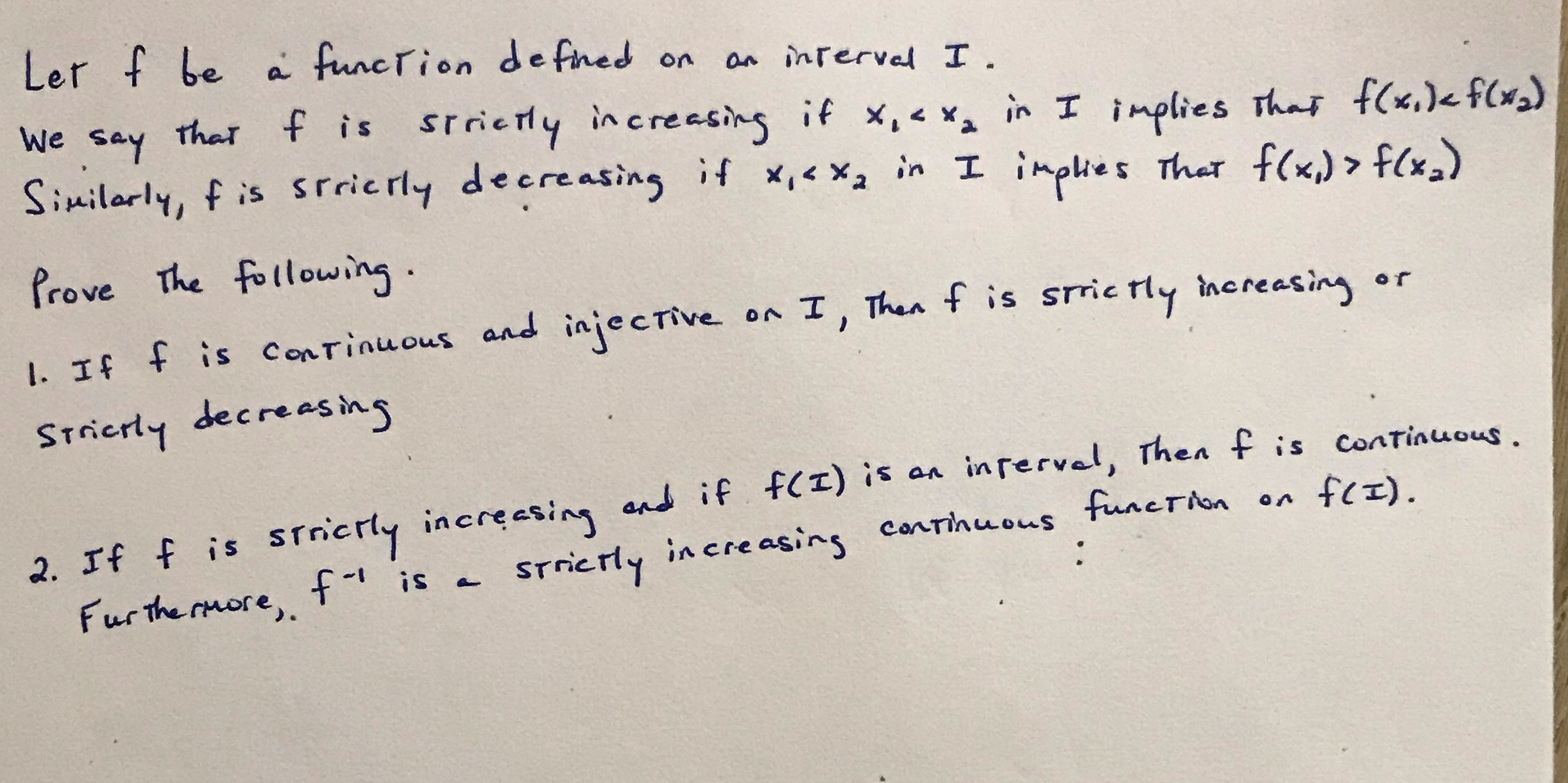 Could someone please help me with this proof Let f be