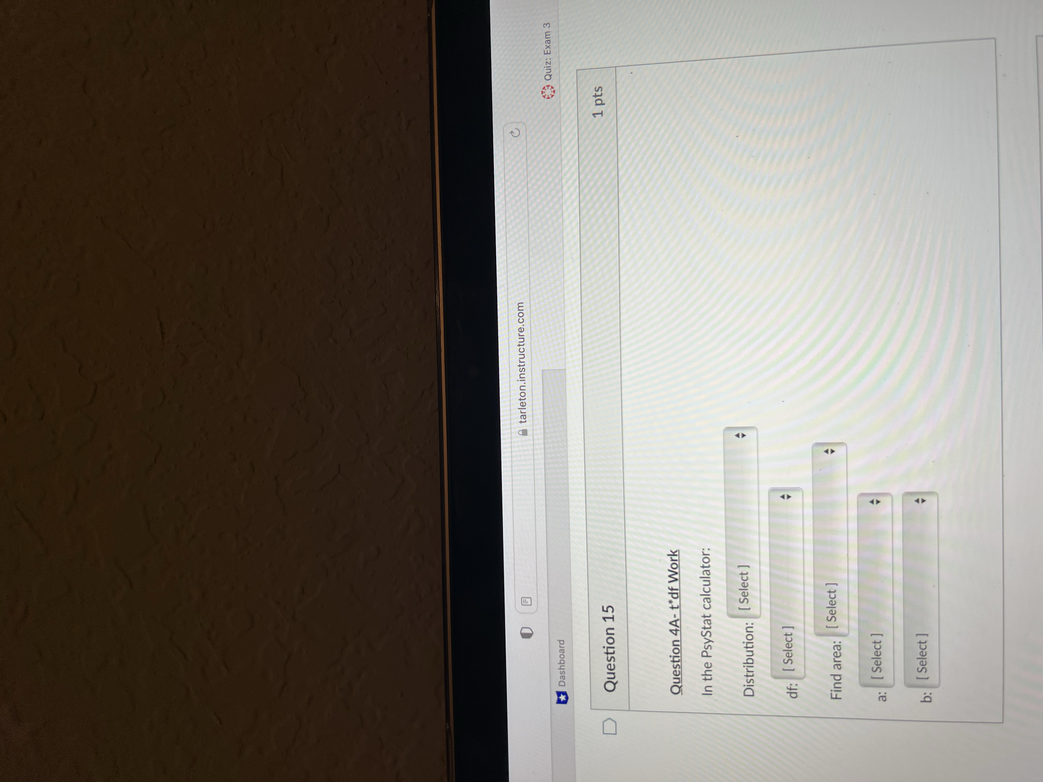 \ftarleton.instructure.com Dashboard Quiz: Question 14 3 pts Question 4A Data indicates
