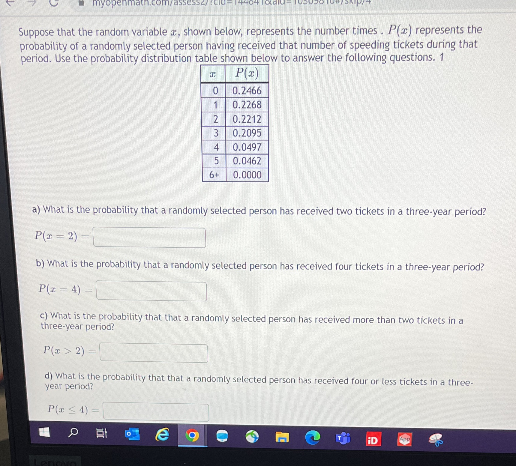 number times . P(x) represents the probability of a randomly selected person