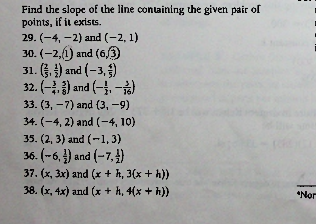 of the line containing the given pair of points, if it exists.