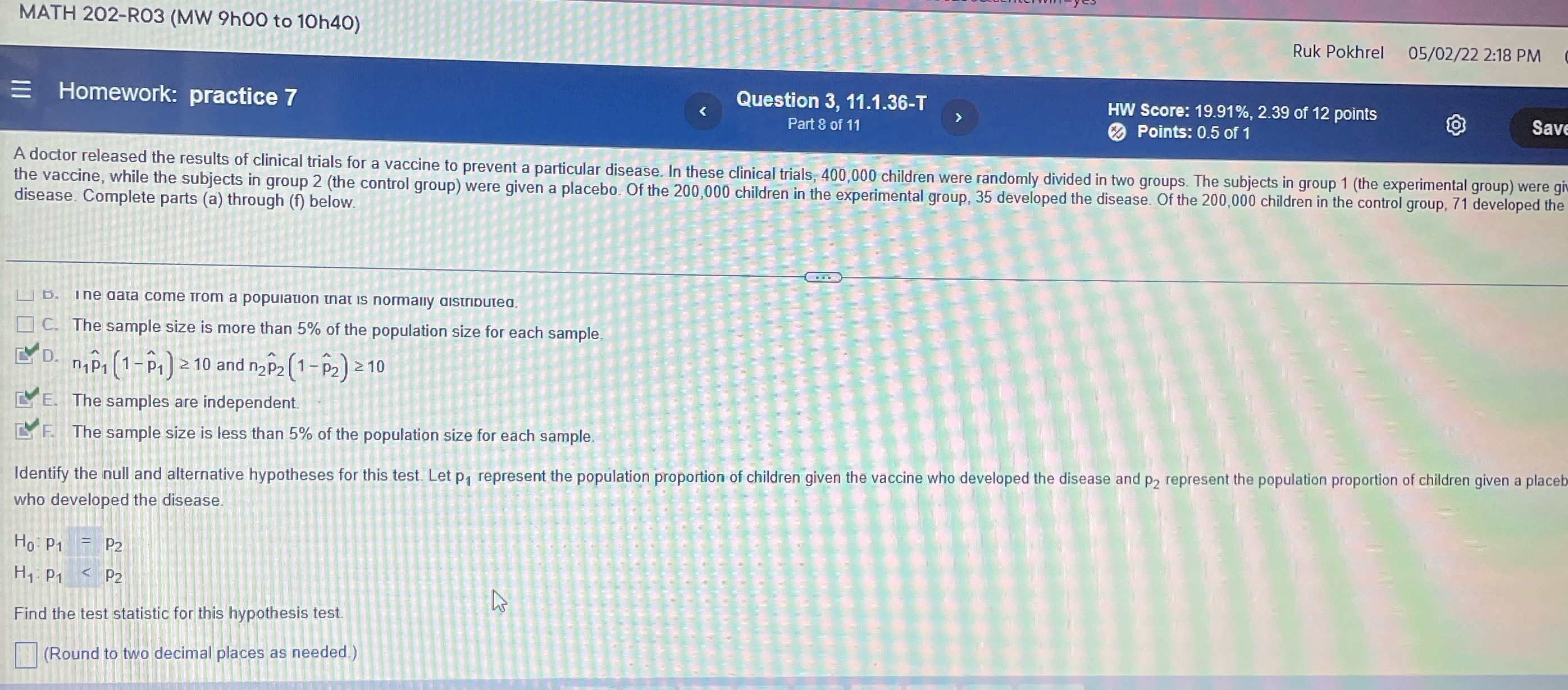 calculator as well. Thank you MATH 202-R03 (MW 9h00 to 10h40) Ruk