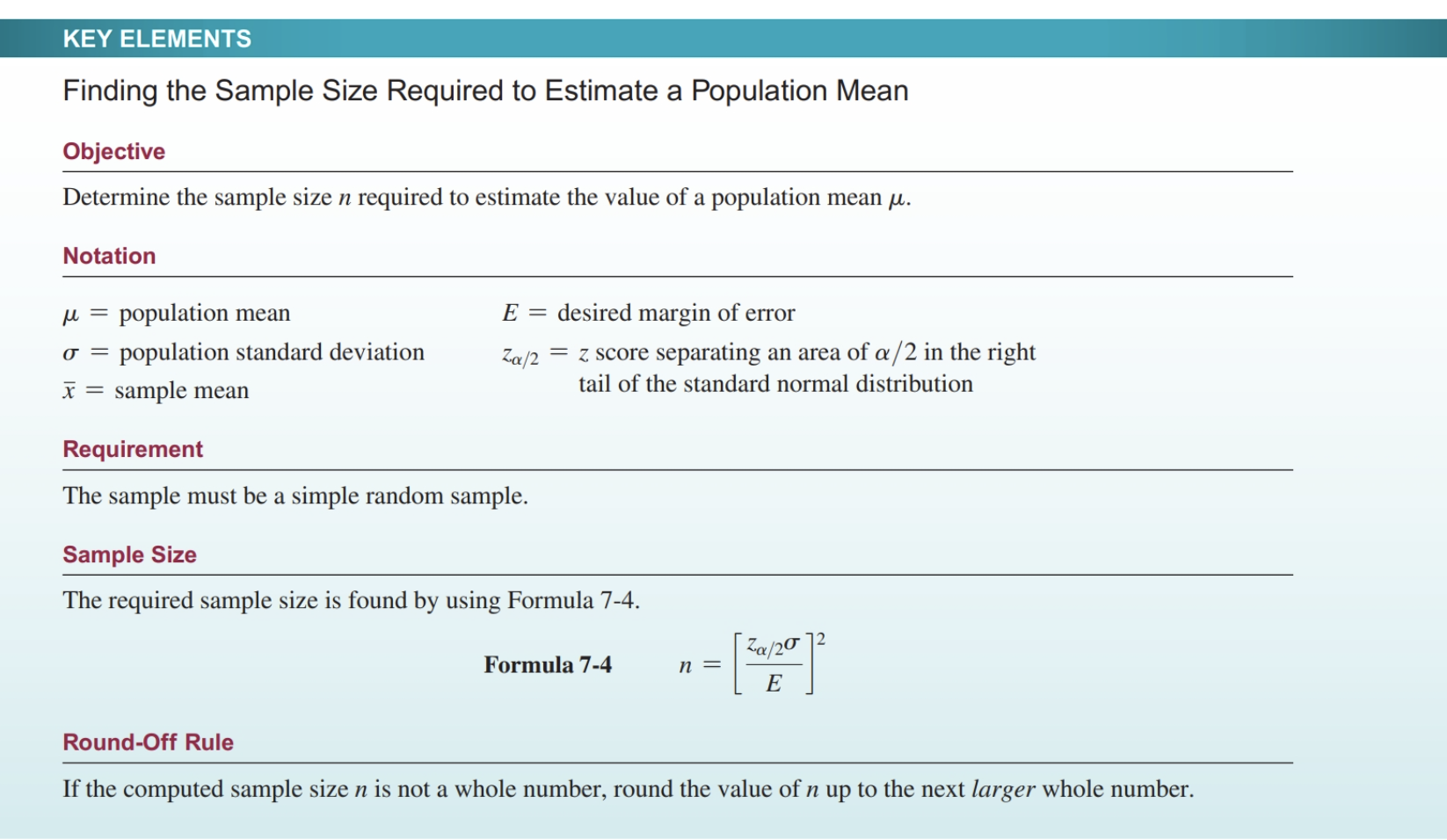HINT: Use Table 7.2 at page 338. KEY ELEMENTS Finding the Sample