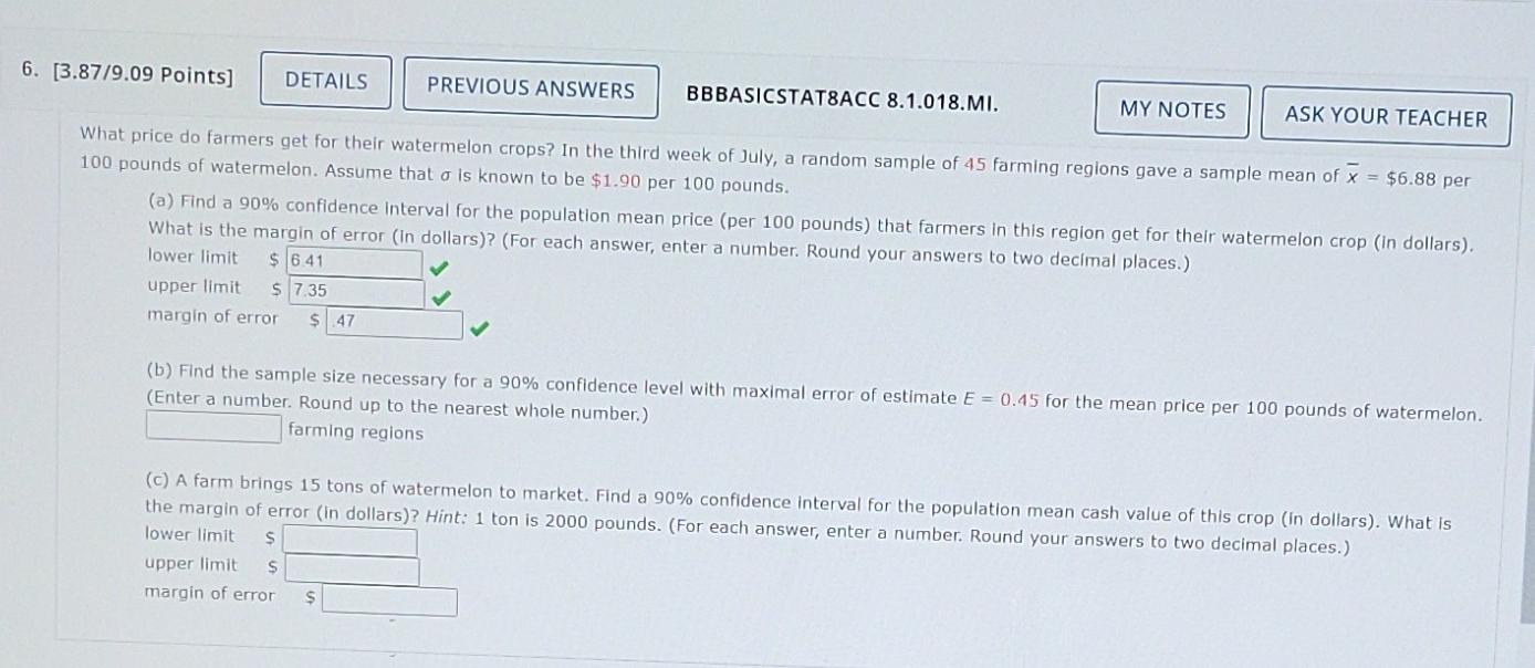 NOTES ASK YOUR TEACHER What price do farmers get for their watermelon