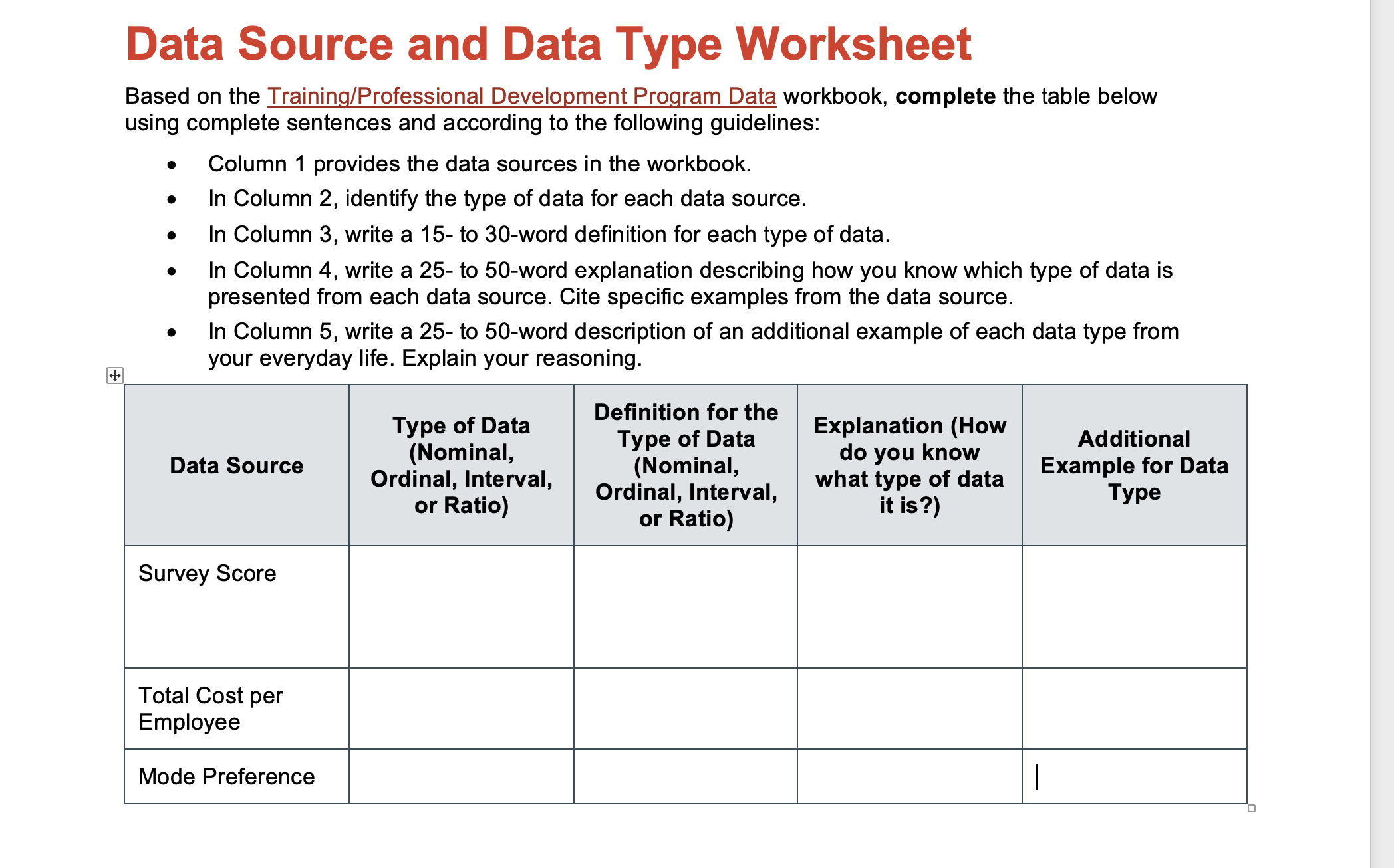 each data source. . In Column 3, write a 15- to 30-word