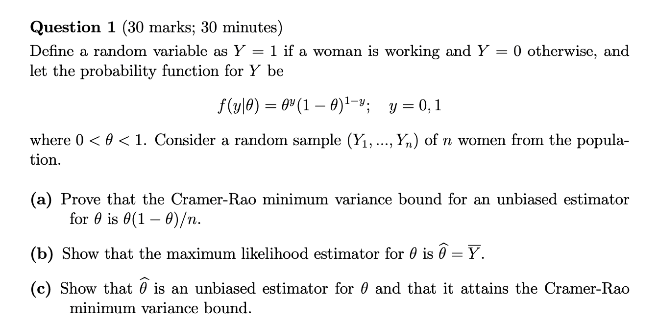  Question 1 (30 marks; 30 minutes) Define a random variable as