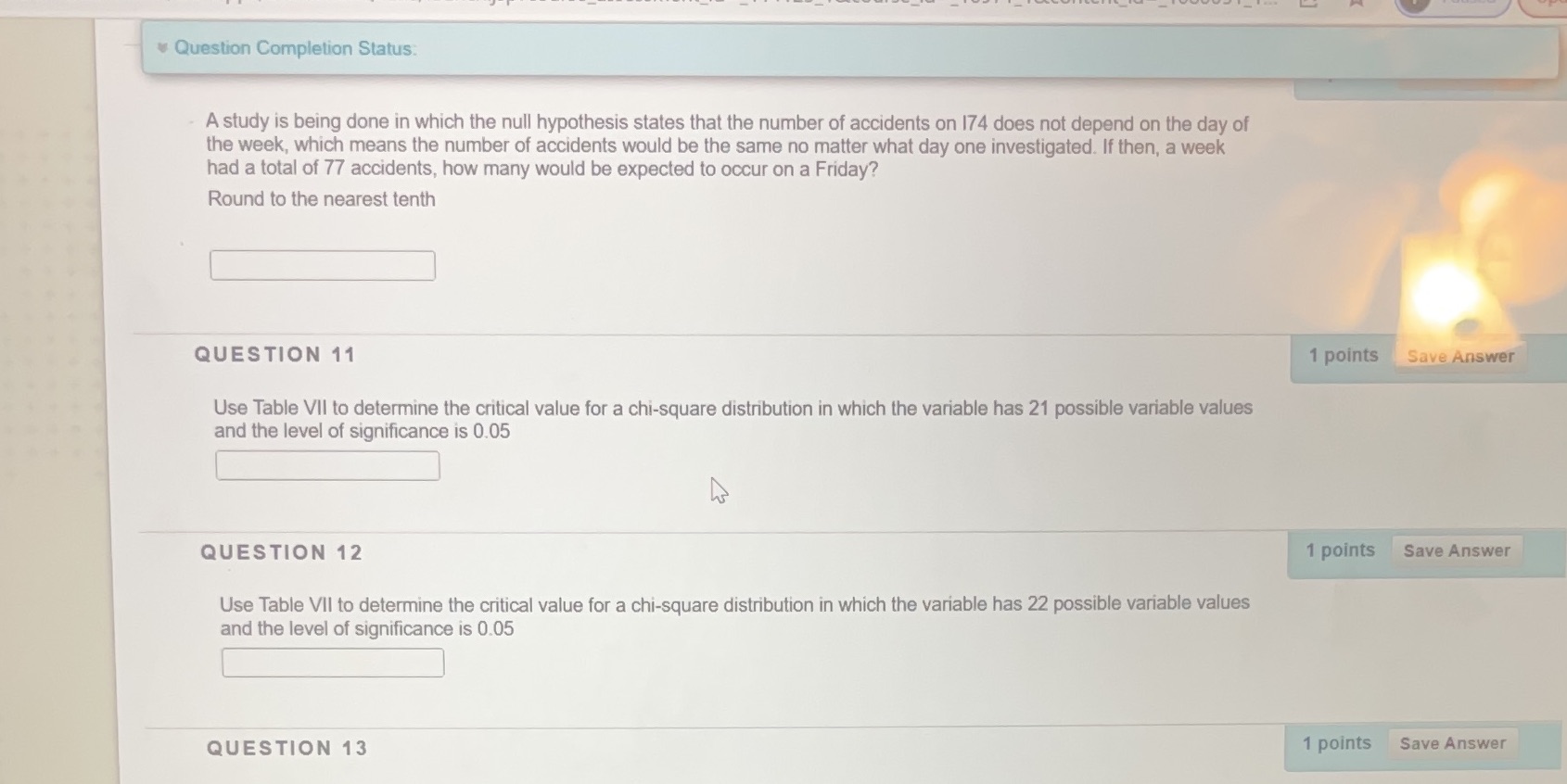 null hypothesis states that the number of accidents on 174 does not