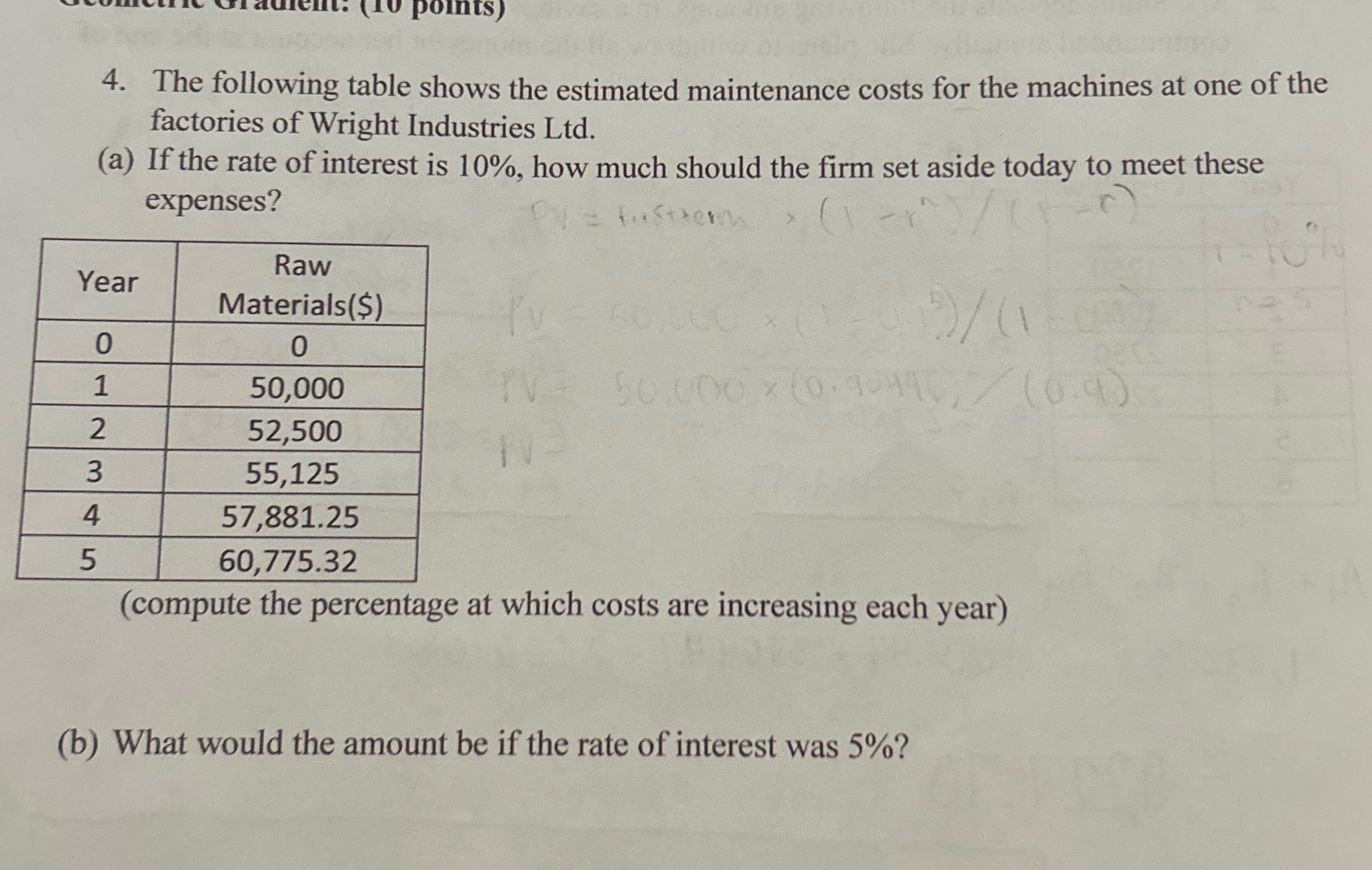 the estimated maintenance costs for the machines at one of the factories