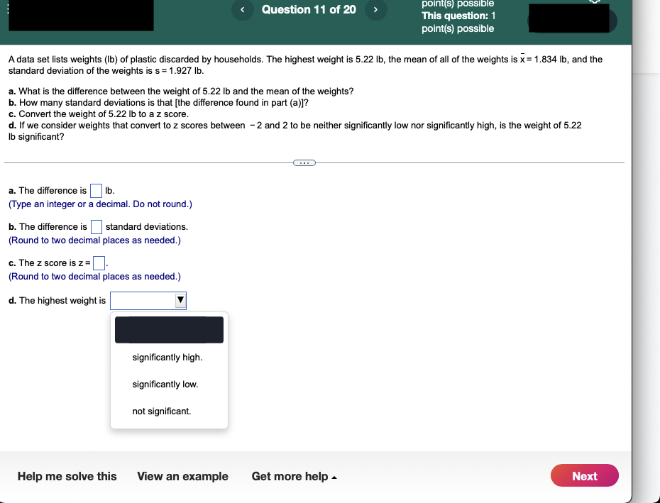  point(s) possible This question: 1 point(s) possible A data set lists
