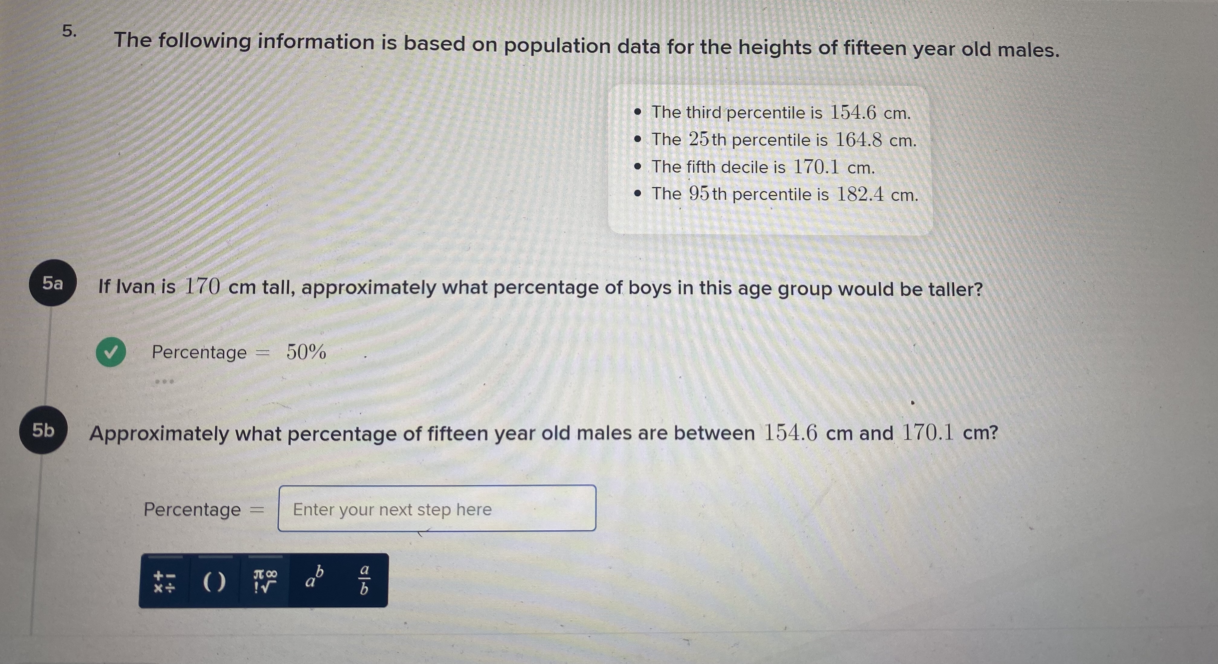 heights of fifteen year old males. . The third percentile is 154.6