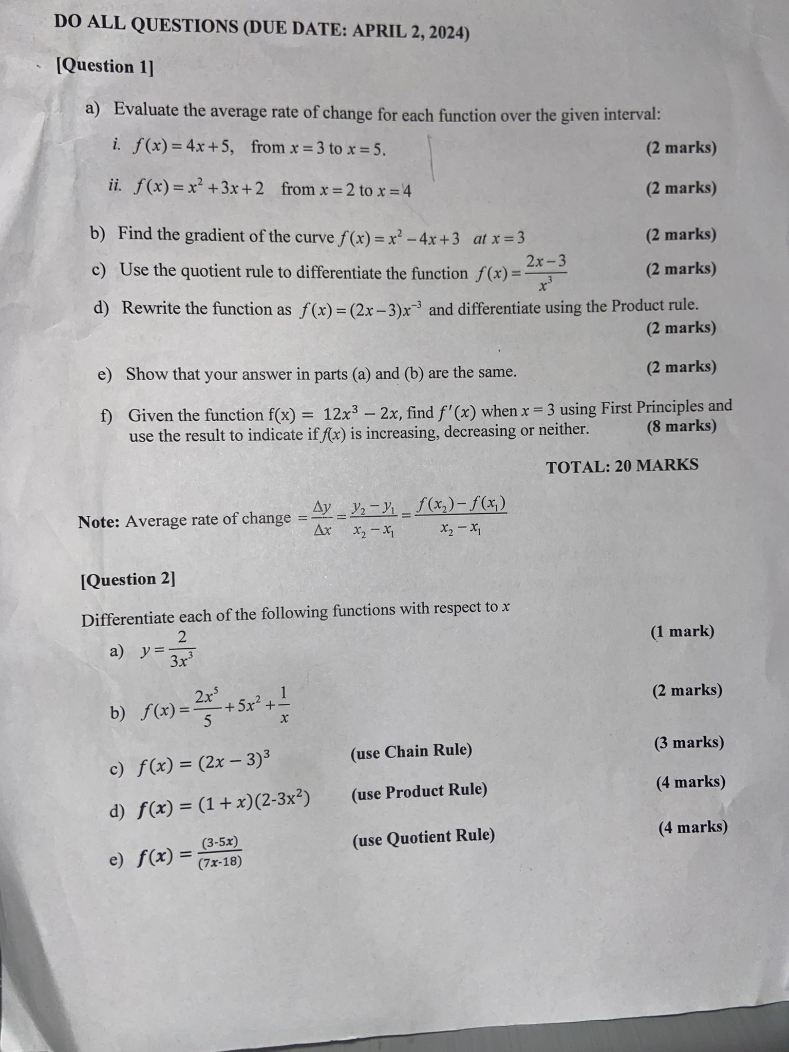 interval: i. f(x) = 4x+5, from x = 3 to x =