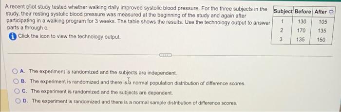 A recent pilot study tested whether walking daily improved systolic blood