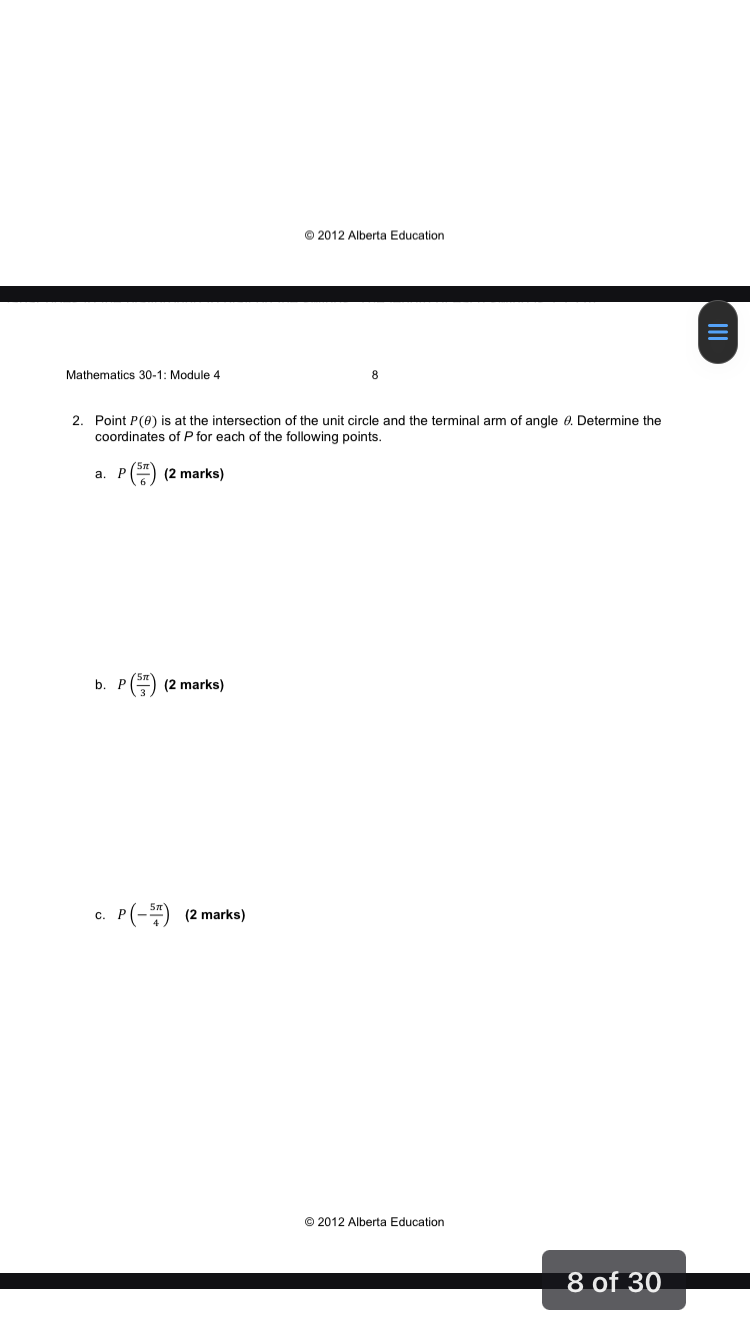 @ 2012 Alberta Education Mathematics 30-1: Module 4 8 2. Point
