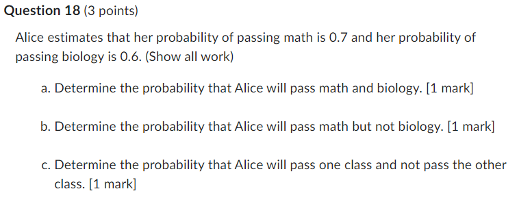 marks]Question 17 (1 point) The probability that Alvin's' mother will serve rice