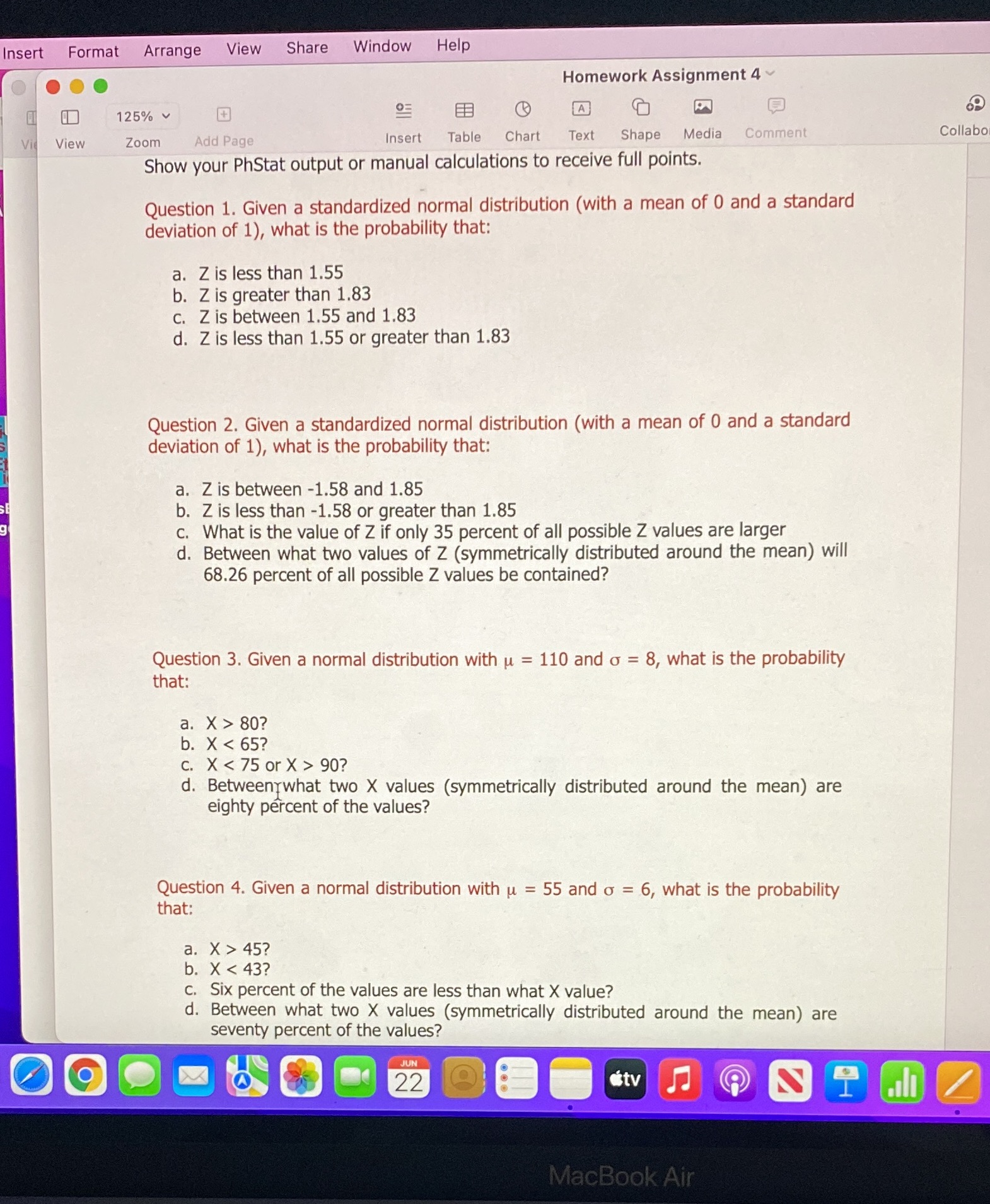 Share Window Help CD '0 9 O Homework Assignmentav a] 125% ~-