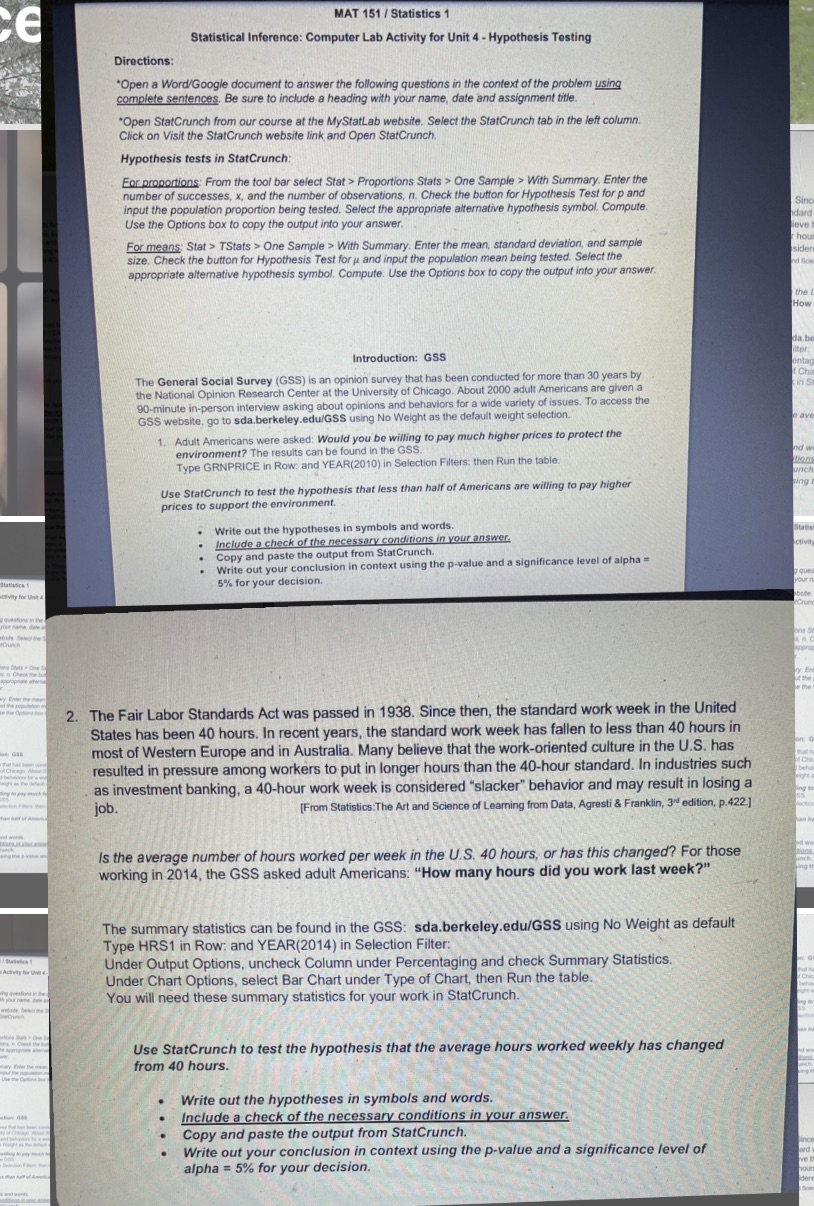  e MAT 151 / Statistics 1 Statistical Inference: Computer Lab Activity