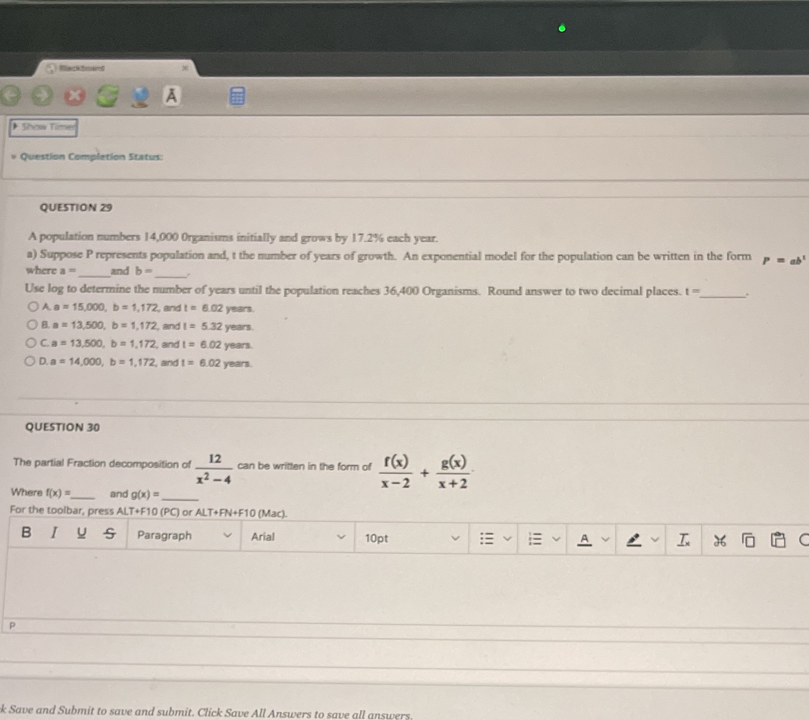 Show Time Question Completion Status QUESTION 29 A population numbers 14,000