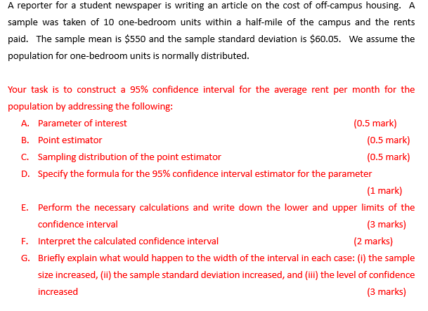 writing an article on the cost of off-campus housing. A sample was