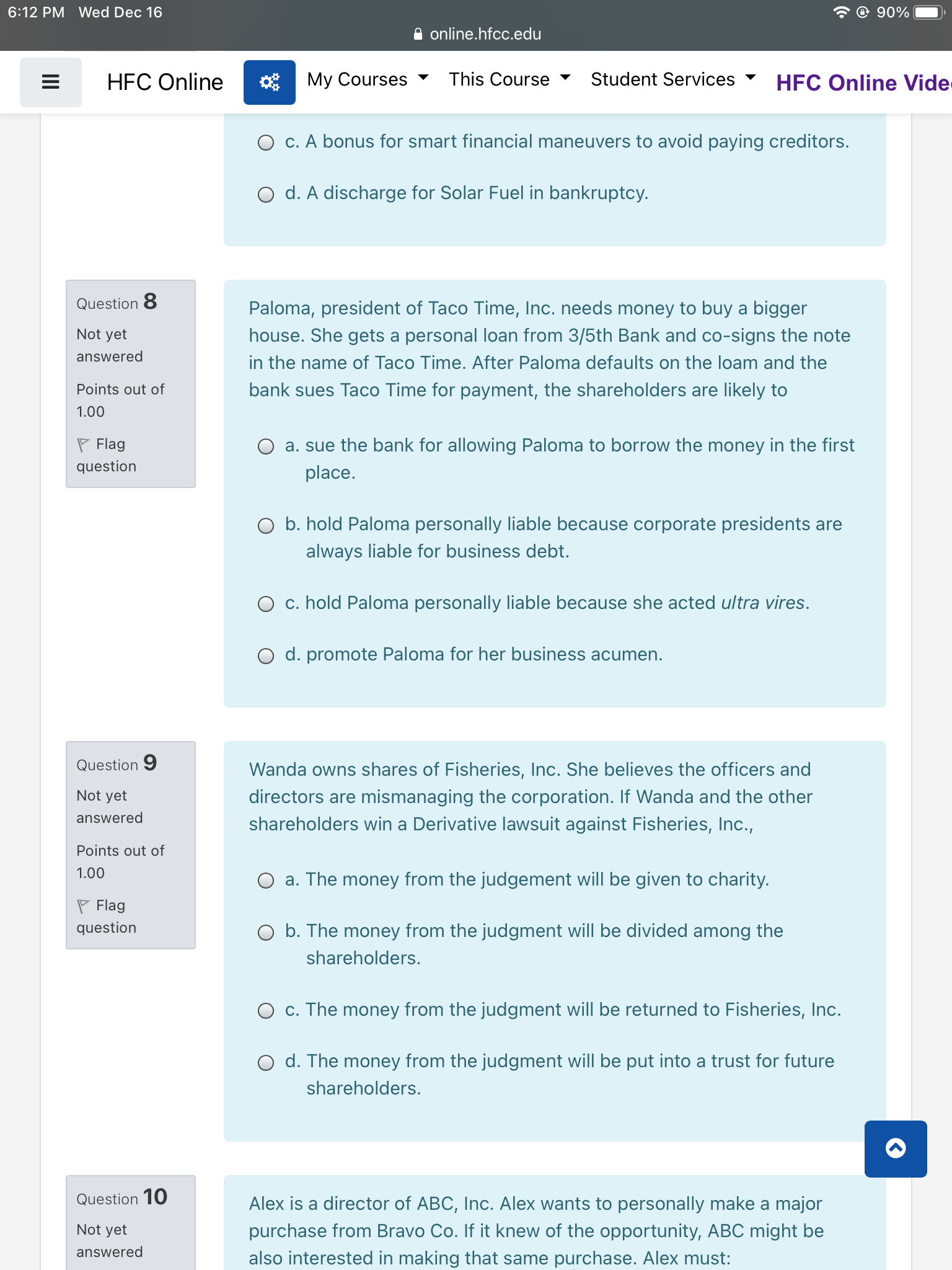 PM Wed Dec 16 ?@90%- H onlinehfccedu HFC On|ine a My Courses
