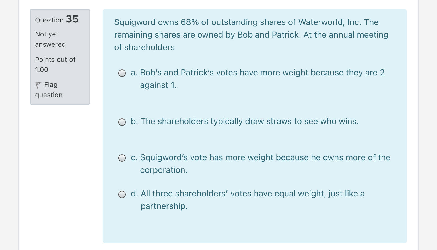 Not yet answered Points out of 1.00 \\V Flag question Question 20