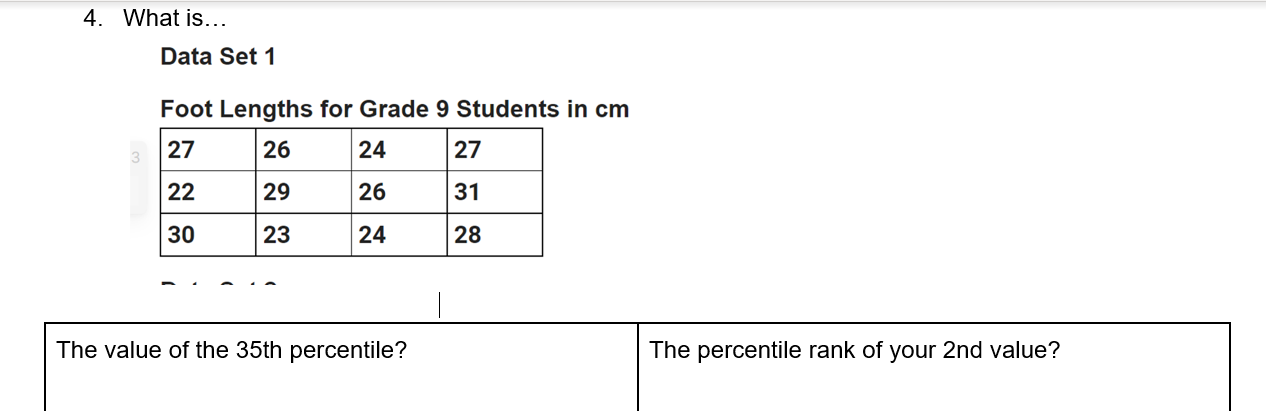 Students in cm The value of the 35th percentile? The percentile rank