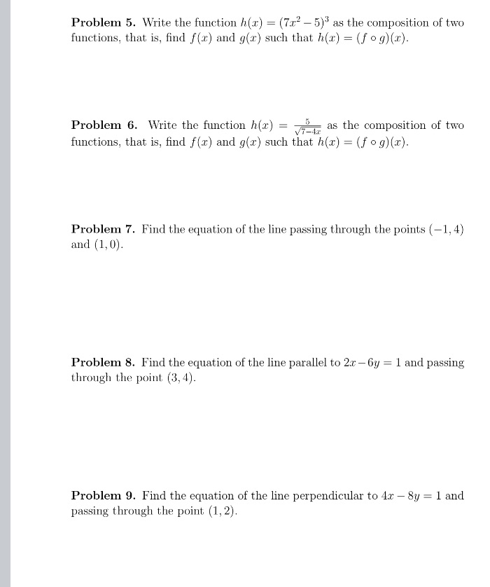 composition of two functions, that is, find f(x) and g(x) such that