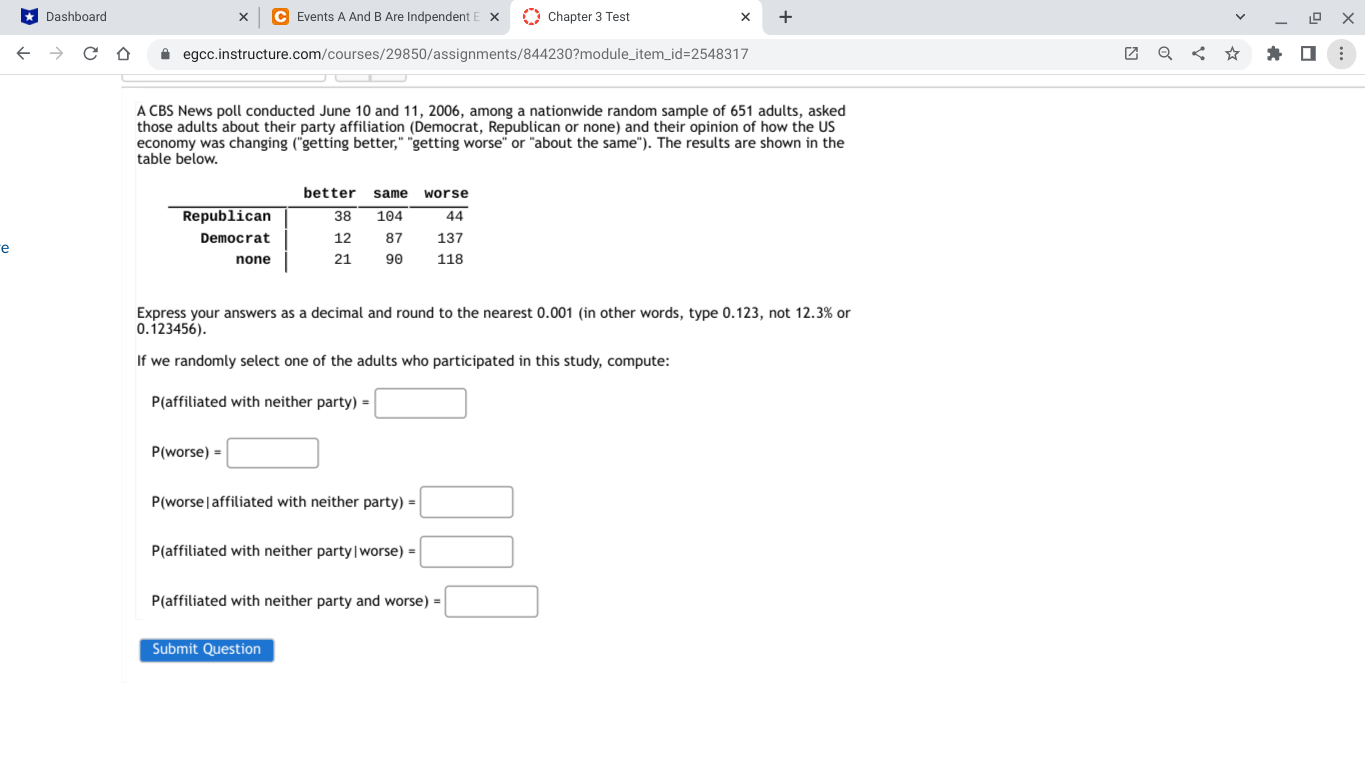 *Dashboard X C Events A And B Are Indpendent E X