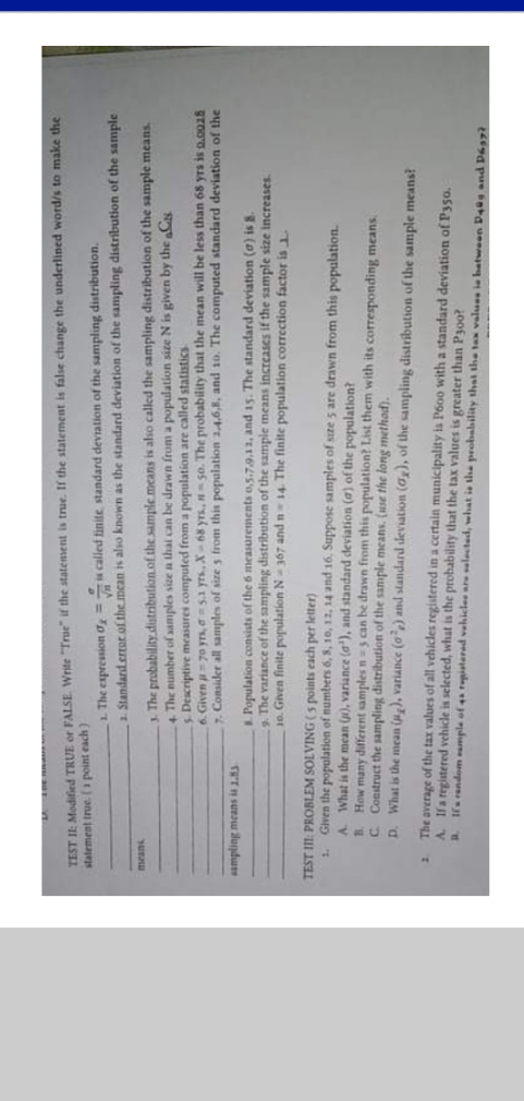 Follow the instructions given! TEST II: Modified TRUE or FALSE. Write